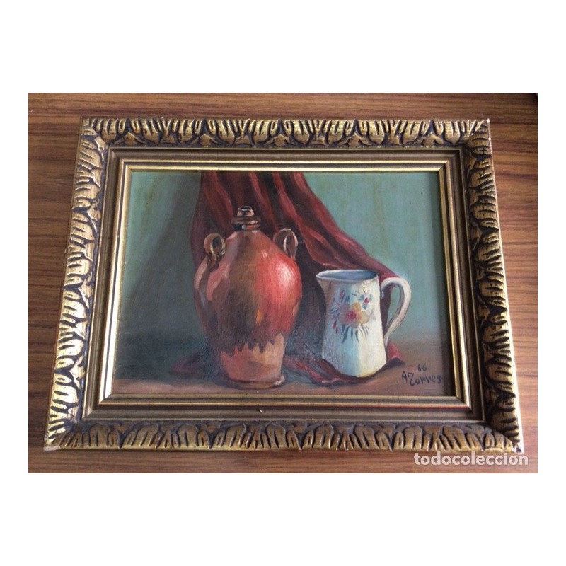 BODEGON-OLEO EN TABLEX-FIRMADO A. TORRES-CON MARCO-AÑO 1986.