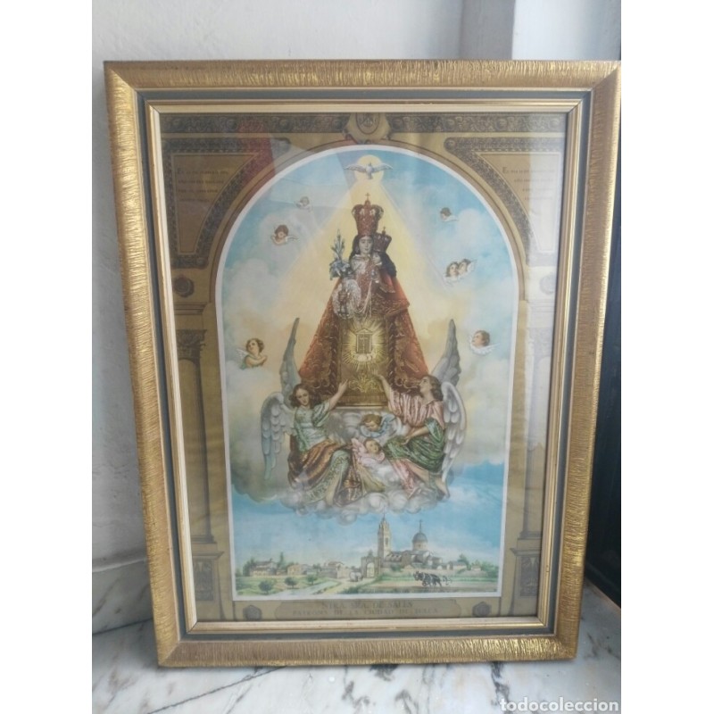 SUECA- NUESTRA SEÑORA DE SALES- CARTEL DE SU CORONACIÓN AÑO 1952-ENMARCADO CON CRISTAL.