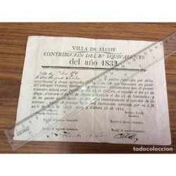 ALCOY-VILLA DE ALCOY-CONTRIBUCION DEL REAL EQUIVALENTE- AÑO 1832.