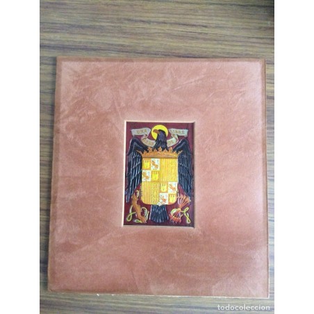 ESCUDO DE ESPAÑA-FRANCO-ENMARCADO EN PIEL-EN RELIEVE-ORIGINAL ANTIGUO-