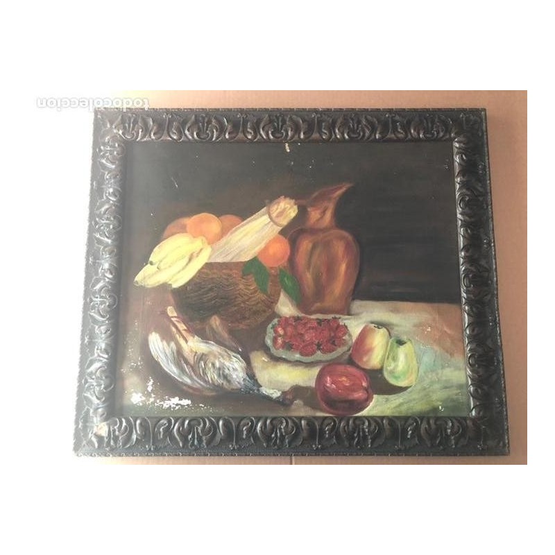 2 OLEOS BODEGONES ORIGINALES ANTIGUOS-MARCO DE TALLA.