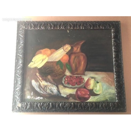 2 OLEOS BODEGONES ORIGINALES ANTIGUOS-MARCO DE TALLA.