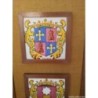 CUENCA-PALENCIA-AZULEJOS HERALDICOS ENMARCAFOS EN CERAMICA PIJTADOS A MANO-ARTESANIA-ANTIGUOS.