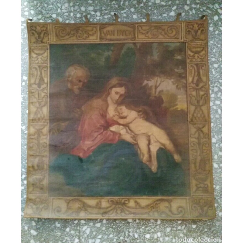 VAN DYCK-REST ON THE FLIGHT TO EGYPT-EN TEJIDO MUY ANTIGUO. VAN DYCK-REST ON THE FLIGHT TO EGYPT-EN TEJIDO MUY ANTIGUO.