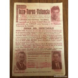PLAZA DE TOROS DE VALENCIA-GRANDIOSO FESTIVAL TAURINO-CARTEL-14 MARZO 1943.