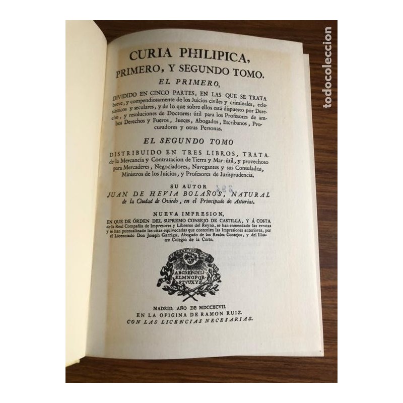 CURIA PHILIPICA- 2 VOLUMENES-EDCION FACSIMIL NUNERADA -AÑO 1989