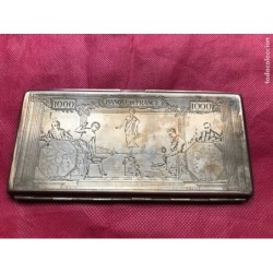 BILLETE 1000 FRANCOS FRANCESES-BILLETERA DE PLATA 925 GRABADA A MANO-ARTESANAL-ORIGINAL-UNICA.