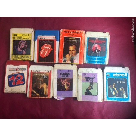 STEREO 8-CARTUCHO DE 8 PISTAS-LOTE 9 CARTUCHOS THE ROLLING STONES, MANOLO ESCOBAR ETC..