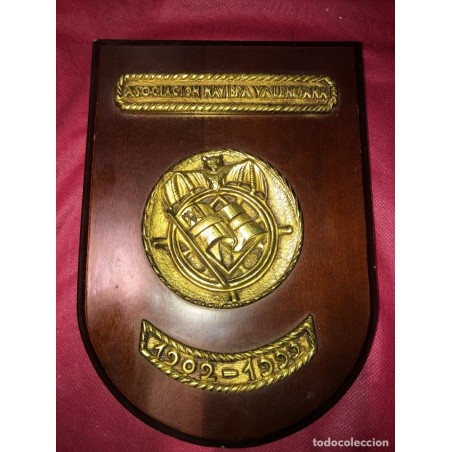 ASOCIACION NAVIERA VALENCIANA 1902-1992.METOPA NAVAL-BRONCE SOBRE MADERA.