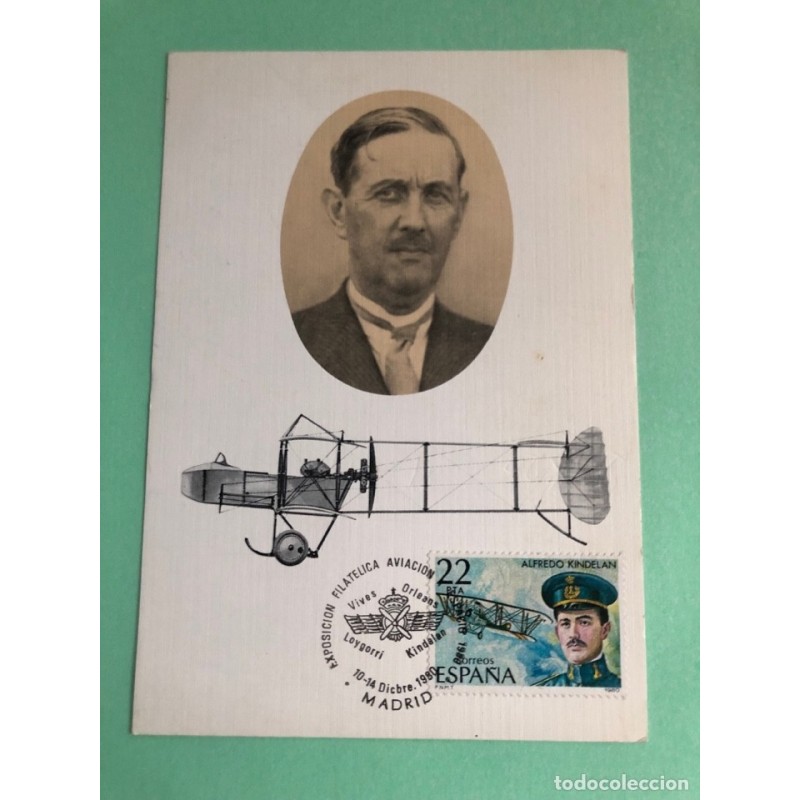KINDELAN-POSTAL RARA-EXPOSICION FILATELICA AVIACION-CON MATASELLOS-MADRID-AÑO 1980.