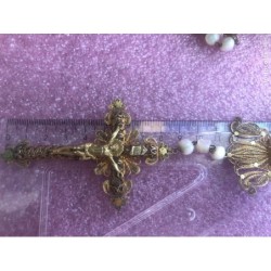 ROSARIO ANTIGUO DE FILIGRANA PLATA BAÑO DE ORO Y NACAR.