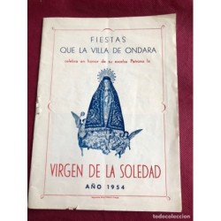 ALICANTE-ONDARA- PROGRAMA OFICIAL- FIESTAS VIRGEN DE LA SOLEDAD-AÑO 1954-ORIGINAL.
