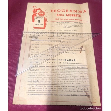 CONTE BIANCAMANO-TRASATLANTICO ITALIANO-PARTE DIARIO-PROGRAMMA DELLA GIORNATA-ORIGINAL-AÑO 1952.