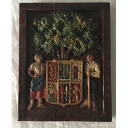 EUSKAL HERRIA-PAÍS VASCO-CUADRO ESCUDO TALLADO EN RELIEVE Y POLICROMADO