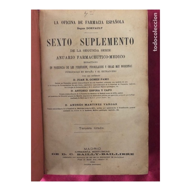 LA OFICINA DE FARMACIA ESPAÑOLA-SEGUNDA SERIE-TERERA TIRADA NUMERO 4-DORVAULT-AÑO 1886. LA OFICINA DE FARMACIA ESPAÑOLA-SEGUNDA SERIE-TERERA TIRADA NUMERO 4-DORVAULT-AÑO 1886.