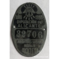 MATRICULA - ARBITRIO DE RODAJE - BICICLETA - ALCANTE - AÑO 1959.