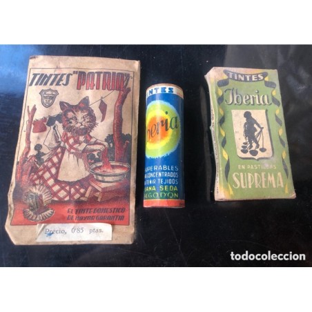 LOTE DE TINTES ANTIGUOS PARA LA ROPA AÑOS 50.