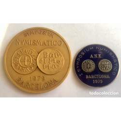MEDALLA Y PIN SYMPOSIVM NUMISMATICO A.N.E.-BARCELONA- AÑO 1979.