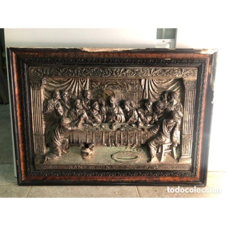 CUADRO SANTA CENA PLATEADO CINCELADO A MANO-MUY RARO.