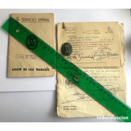 SERVICIO SOCIAL-CARTILLA COMPLETA CON FOTO Y INSIGNIA-DOCUMENTOS ORIGINALES-AÑO 1956