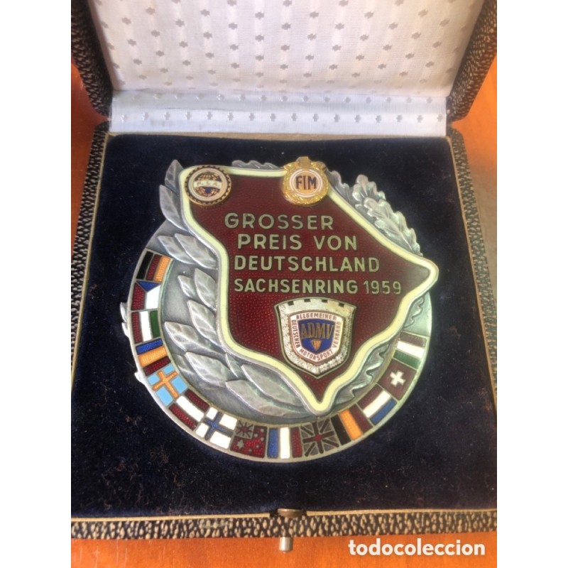SIDECAR-CAMPEONATO MUNDIAL CIRCUITO SACHSENRING ALEMANIA AÑO 1959-MEDALLA ESMALTADA UNICA.