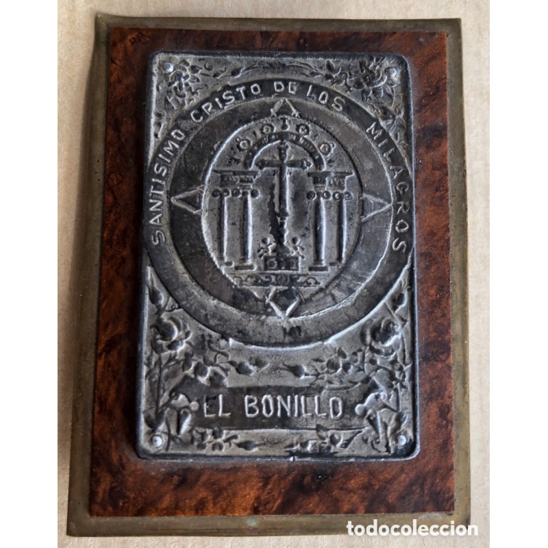 EL BONILLO-ALBACETE-MEDALLA ANTIGUA ENMARCADA- SANTISIMO CRISTO DE LOS MILAGROS-MUY RARA