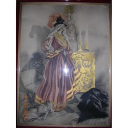 CARLOS SÁENZ DE TEJADA- CUADRO CARBONCILLO ACUARELA -COFRADÍA DE LA VIRGEN DE LA PEÑA-ORIGINAL.