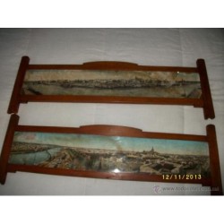 CUADROS ORIGINALES TIPO POSTAL PANORAMICA SEVILLA FINALES SIGLO XVIII