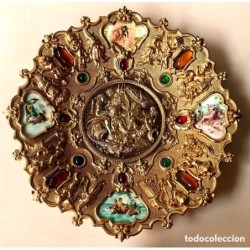 BRONCES ARTISTICOS-PLATO DE BRONCE MACIZO Y PORCELANA FABRICADO EN ESPAÑA.