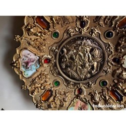BRONCES ARTISTICOS-PLATO DE BRONCE MACIZO Y PORCELANA FABRICADO EN ESPAÑA.