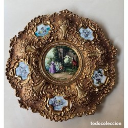 BRONCES ARTISTICOS-PLATO DE BRONCE MACIZO Y PORCELANA FABRICADO EN ESPAÑA.