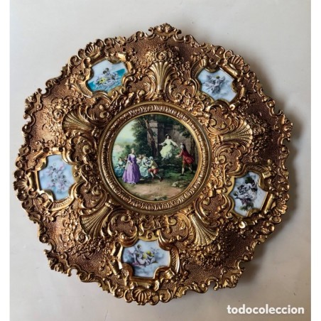 BRONCES ARTISTICOS-PLATO DE BRONCE MACIZO Y PORCELANA FABRICADO EN ESPAÑA.