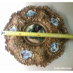 BRONCES ARTISTICOS-PLATO DE BRONCE MACIZO Y PORCELANA FABRICADO EN ESPAÑA.