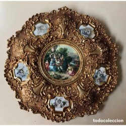 BRONCES ARTISTICOS-PLATO DE BRONCE MACIZO Y PORCELANA FABRICADO EN ESPAÑA.