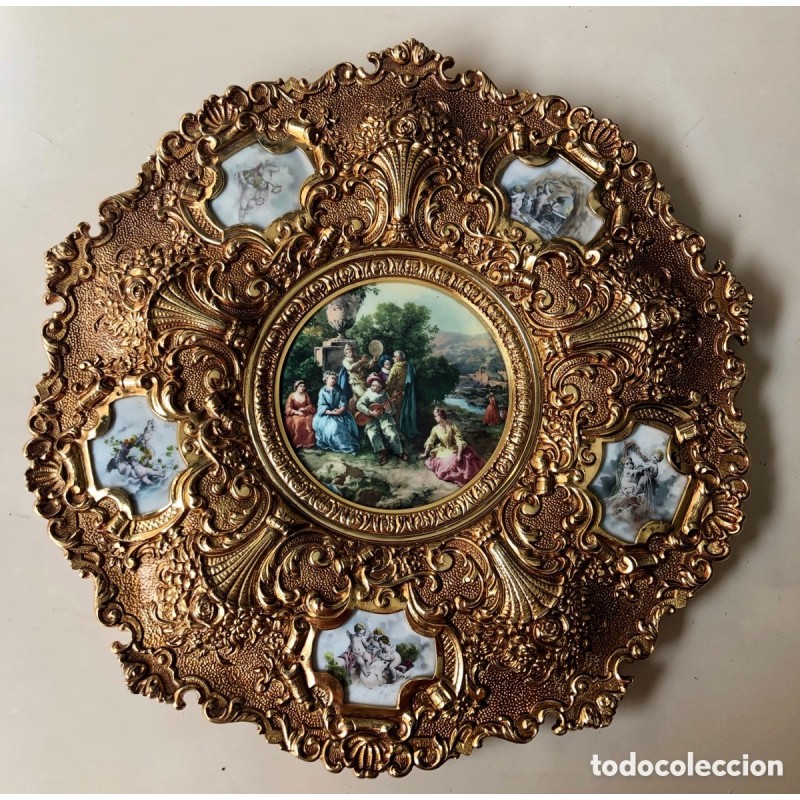 BRONCES ARTISTICOS-PLATO DE BRONCE MACIZO Y PORCELANA FABRICADO EN ESPAÑA.