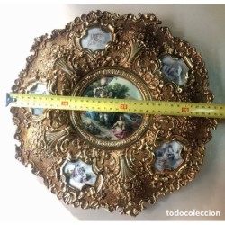 BRONCES ARTISTICOS-PLATO DE BRONCE MACIZO Y PORCELANA FABRICADO EN ESPAÑA.