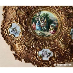 BRONCES ARTISTICOS-PLATO DE BRONCE MACIZO Y PORCELANA FABRICADO EN ESPAÑA.
