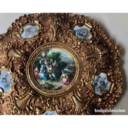 BRONCES ARTISTICOS-PLATO DE BRONCE MACIZO Y PORCELANA FABRICADO EN ESPAÑA.