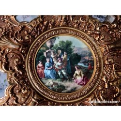 BRONCES ARTISTICOS-PLATO DE BRONCE MACIZO Y PORCELANA FABRICADO EN ESPAÑA.