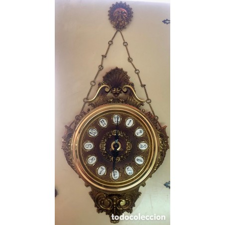 RELOJ DE PARED ANTIGUO LAFUENTE BRONCE MACIZO CON SONERIA.