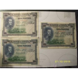 TRES BILLETES DE CIEN PESETAS- FELIPE II AÑO 1925 -ORIGINALES.