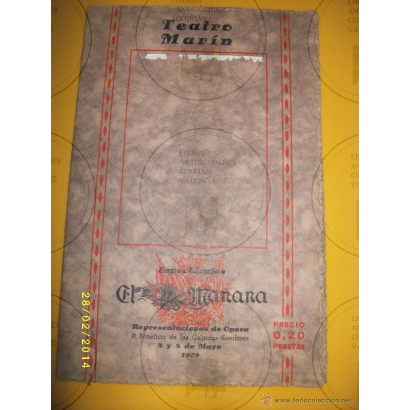 TEATRO MARÍN- PROGRAMA Y ARGUMENTO MANÓN Y EL BARBERO DE SEVILLA -AÑO 1929.