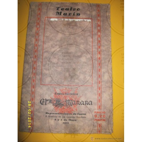 TEATRO MARÍN- PROGRAMA Y ARGUMENTO MANÓN Y EL BARBERO DE SEVILLA -AÑO 1929.