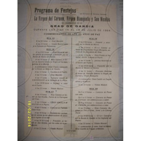 GRAO DE GANDIA .PROGRAMA DE FESTEJOS JULIO DE 1964.