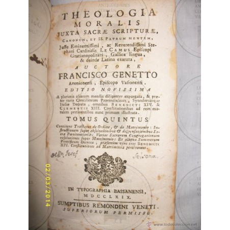 THEOLOGIA MORALIS JUXTA SACRAE SCRIPTURE TOMO V 1769
