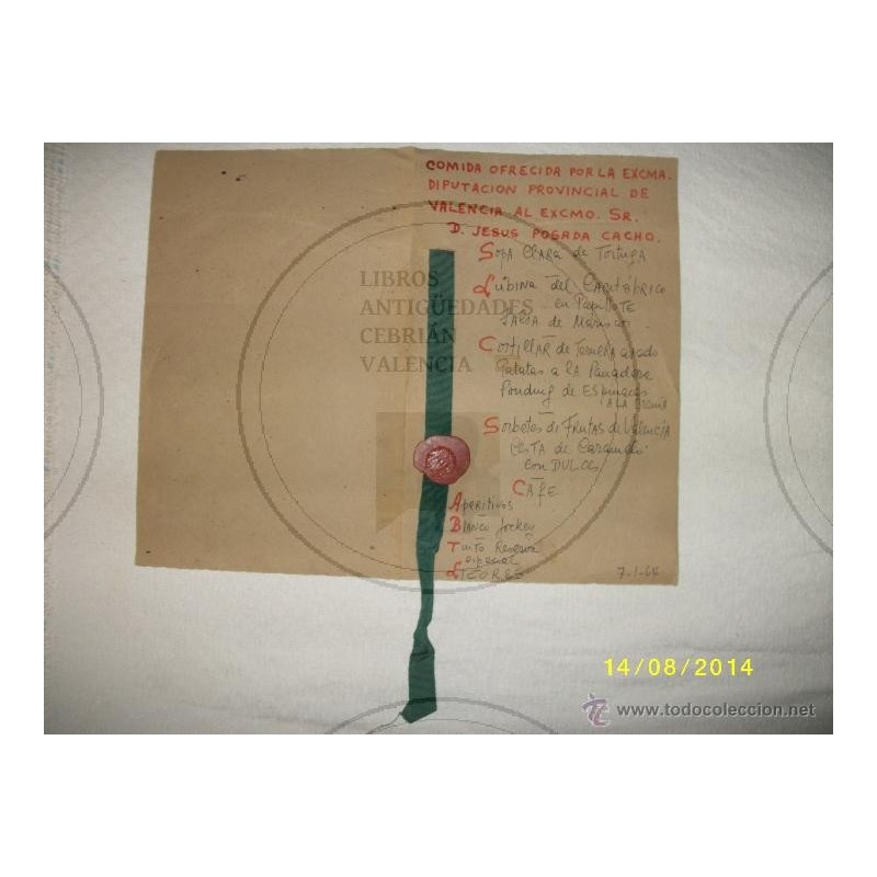 COMIDA OFRECIDA POR LA EXCAM. DIPUTACION PROVINCIAL DE VALENCIA AL EXCMO. SR. D. JESUS POSADA CACHA