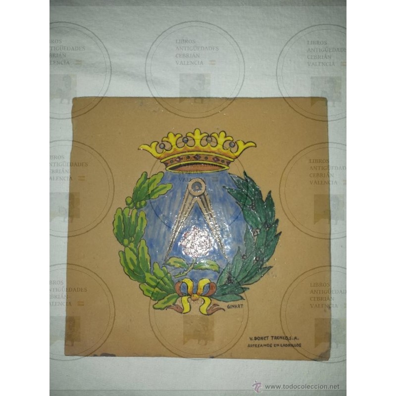 AzULEJO CON ESCUDO GIMART V.BONET TRENCO S.A. ARTESANOS EN LADRILLOS