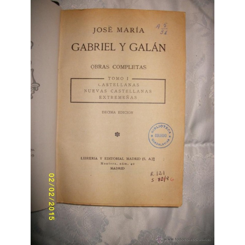 GABRIEL Y GALAN OBRAS COMPLETAS TOMO I 1928