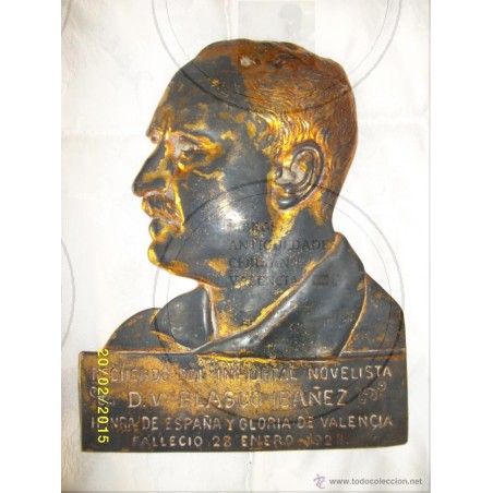 VICENTE BLASCO IBAÑEZ- PLACA BRONCE CONMEMORATIVA- FALLECIO 28 DE ENERO 1928