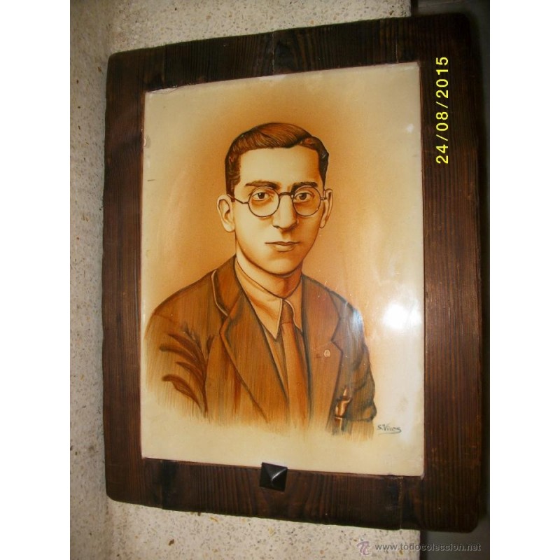 ANTIGUO AZULEJO PINTADO A MANO ENMARCADO POR CERAMISTA S.VIVES